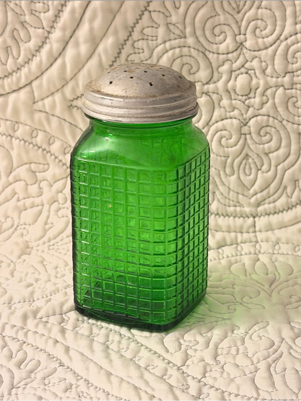 Vintage Owens-Illinois Green Waffle Glass Shaker Hoosier 1930’s